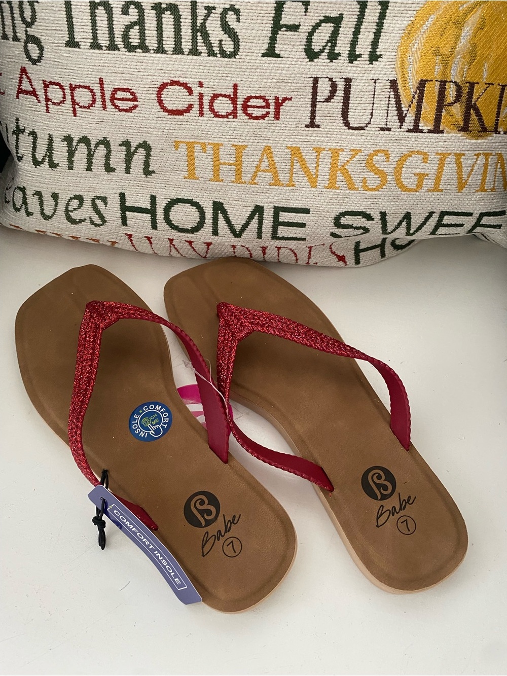 Women's Red Glitter Thong Sandals